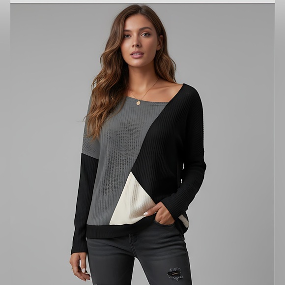 Tops - Color Block Asymmetrical Neck Tee